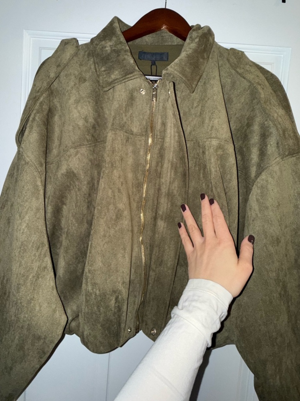 Zara bomber jacket Olive Green Suede NWT - Picture 4 of 6
